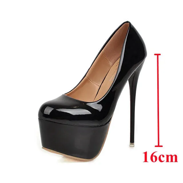 AMOZAE- - Allure in Black New Women's Patent Leather Super High Heels