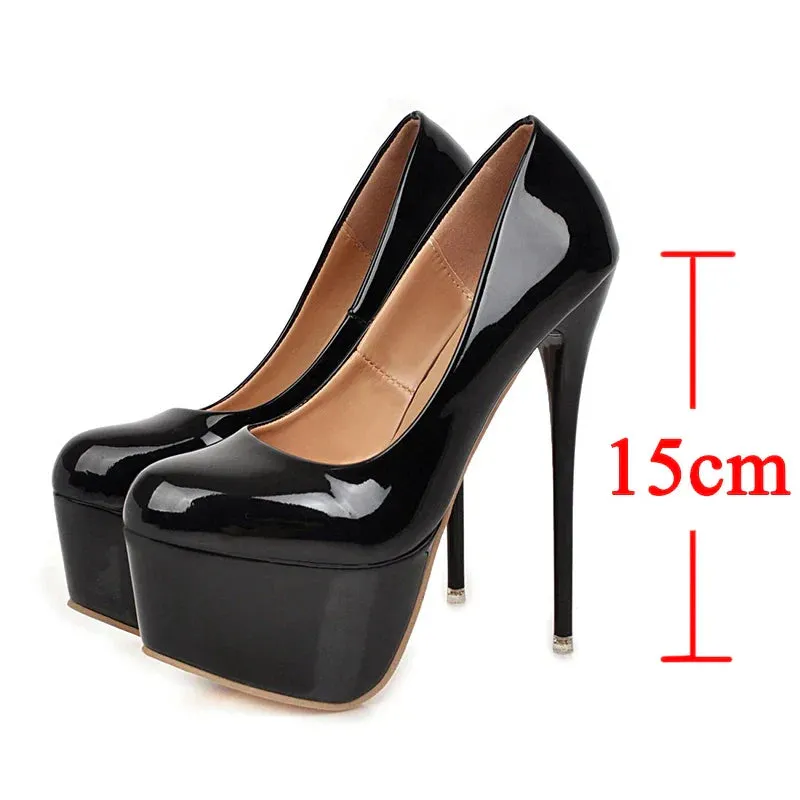 AMOZAE- - Allure in Black New Women's Patent Leather Super High Heels