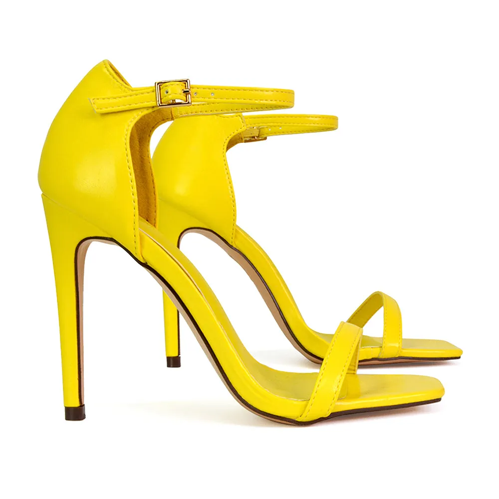 Bambi Square Toe Party Stiletto High Heel Strappy Sandals in Yellow