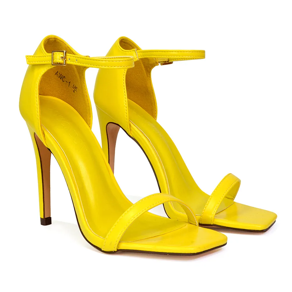 Bambi Square Toe Party Stiletto High Heel Strappy Sandals in Yellow