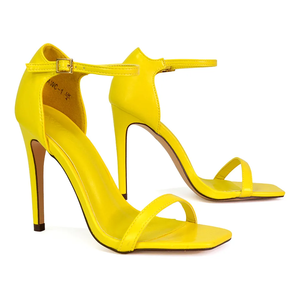 Bambi Square Toe Party Stiletto High Heel Strappy Sandals in Yellow