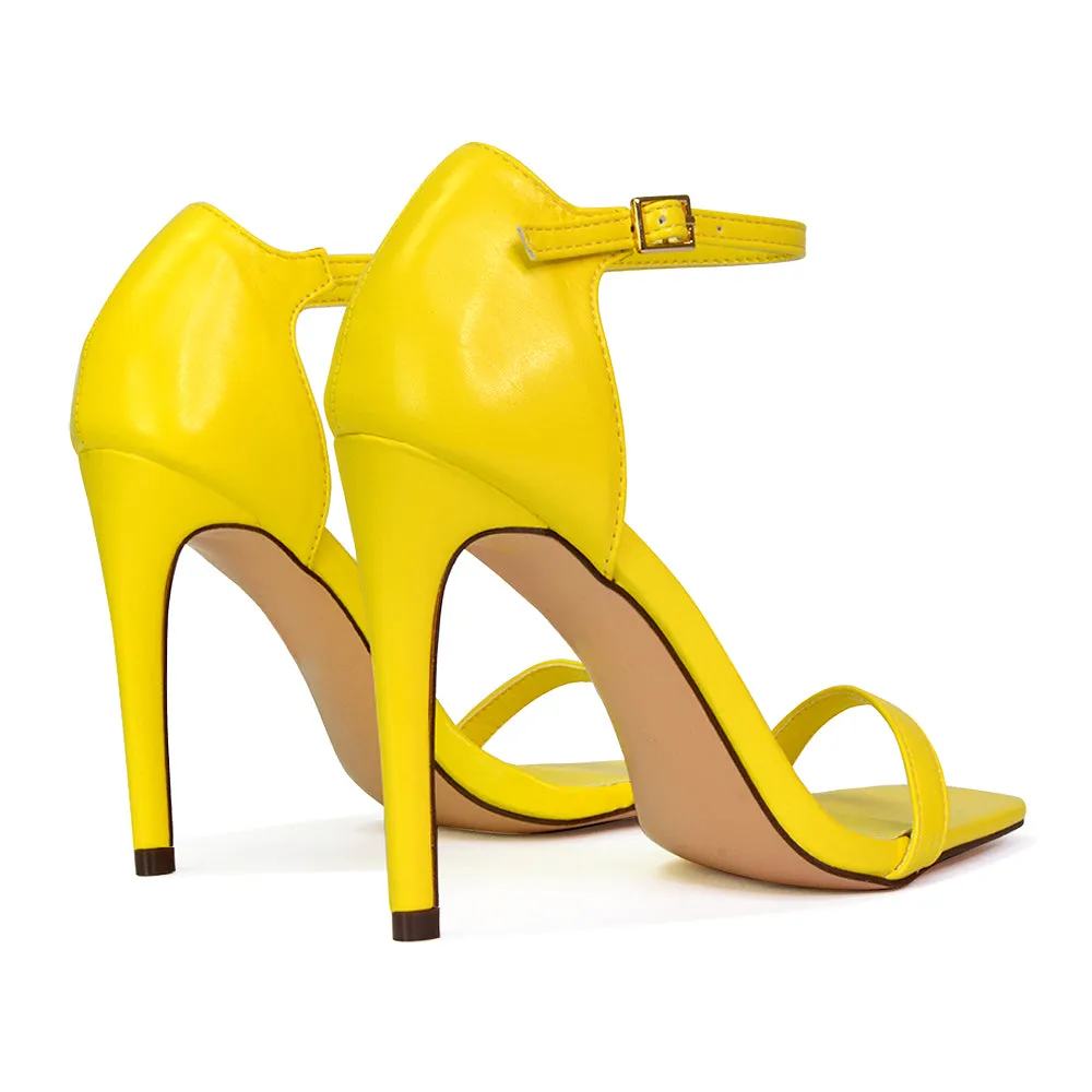 Bambi Square Toe Party Stiletto High Heel Strappy Sandals in Yellow