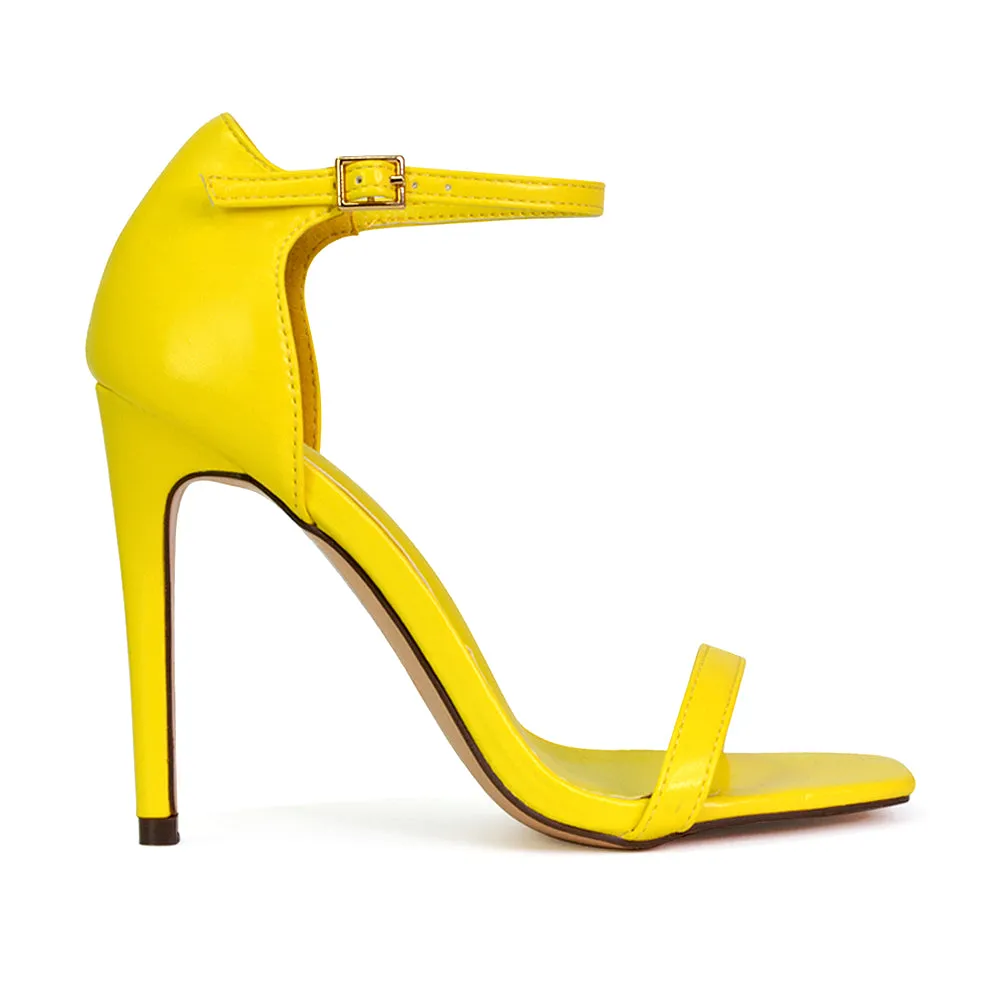 Bambi Square Toe Party Stiletto High Heel Strappy Sandals in Yellow