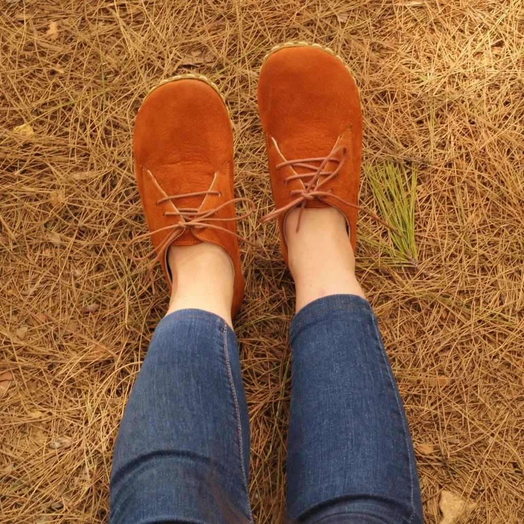 Barefoot Oxford Shoes Women - Laced Nubuck Orange