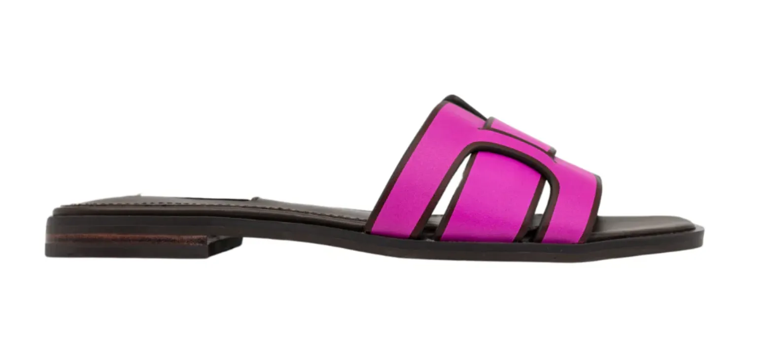 Bibi Lou Holly Fuchsia Pink Leather Flat Sandals