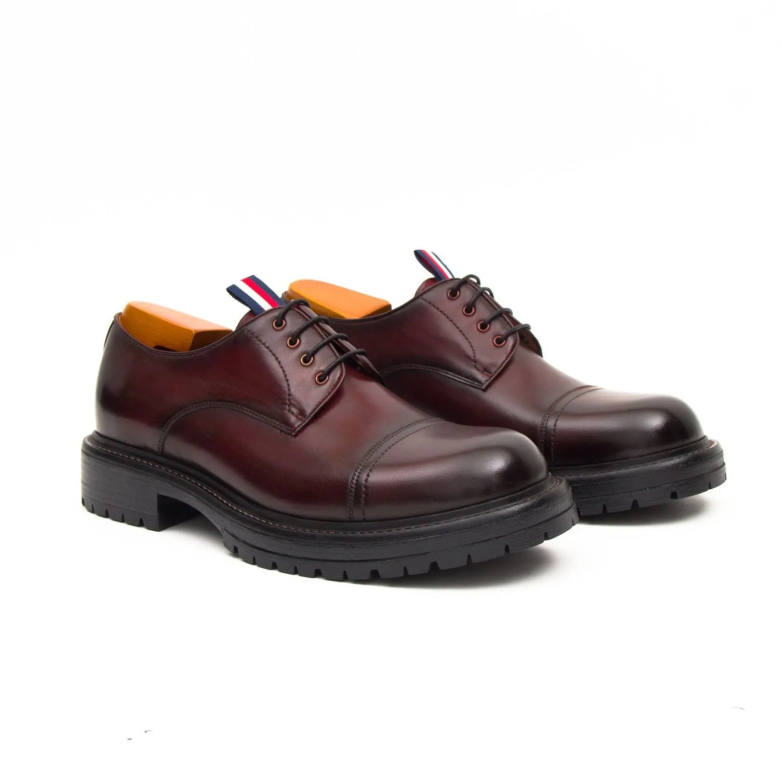 Big Cap Toe Derby shoes Wine red