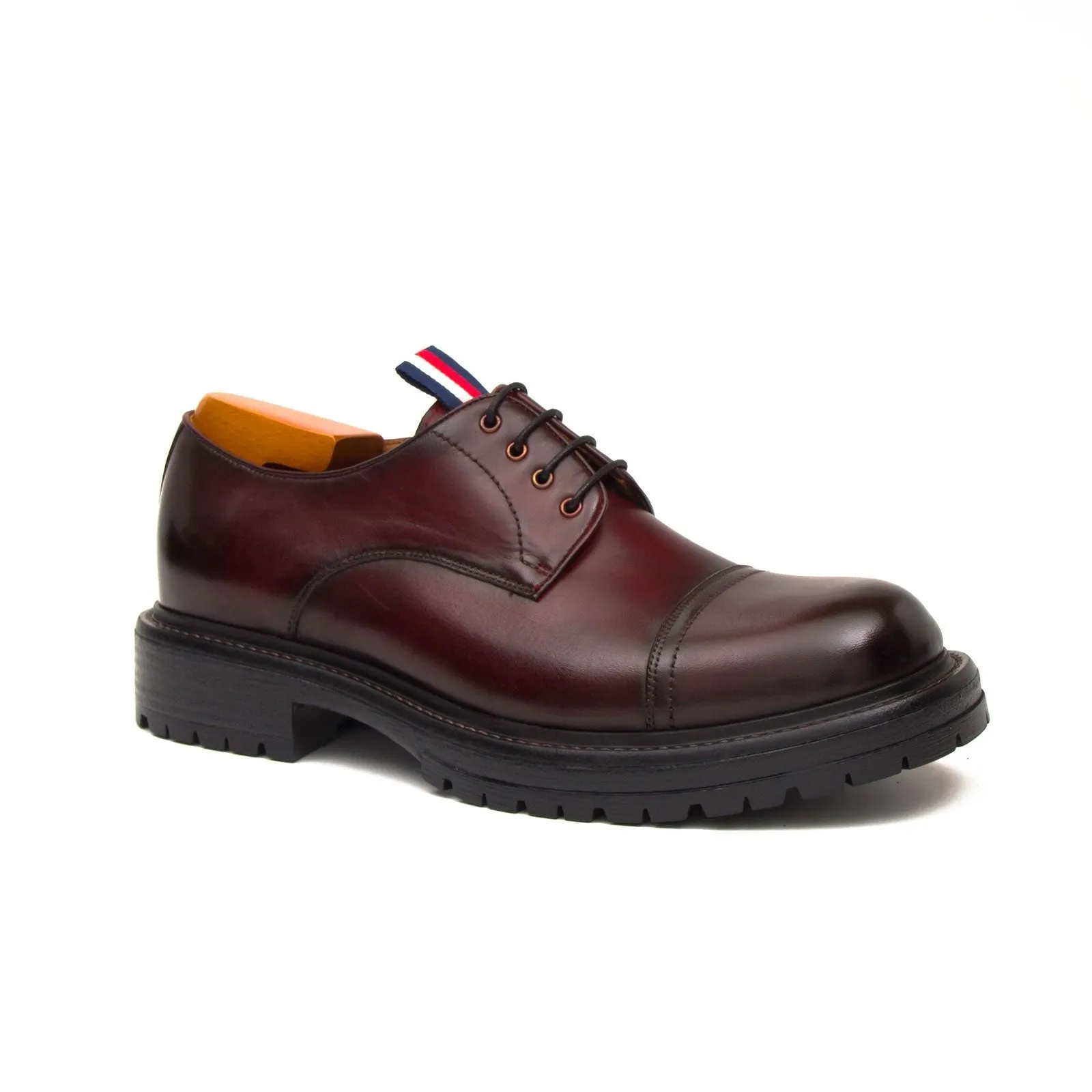 Big Cap Toe Derby shoes Wine red