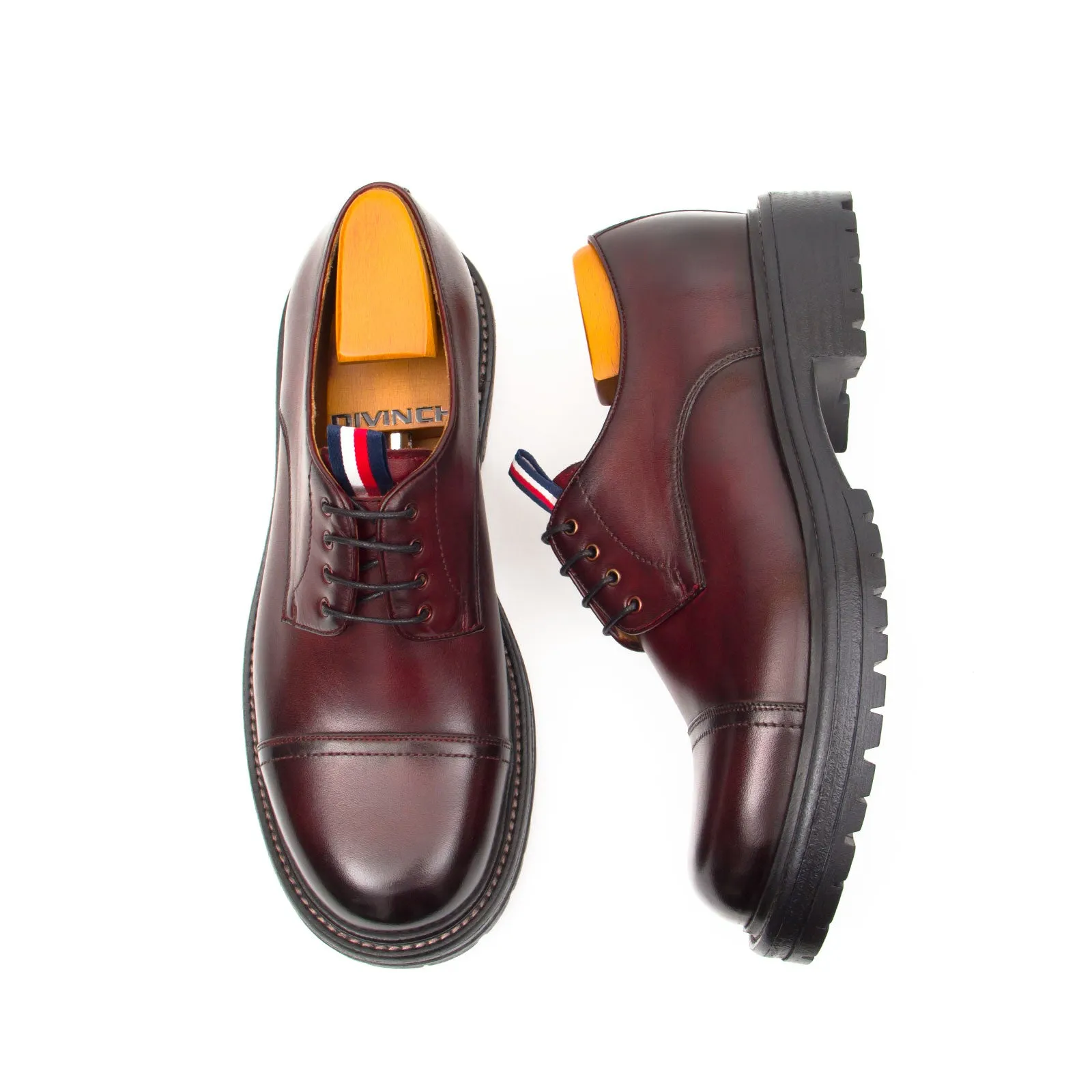 Big Cap Toe Derby shoes Wine red