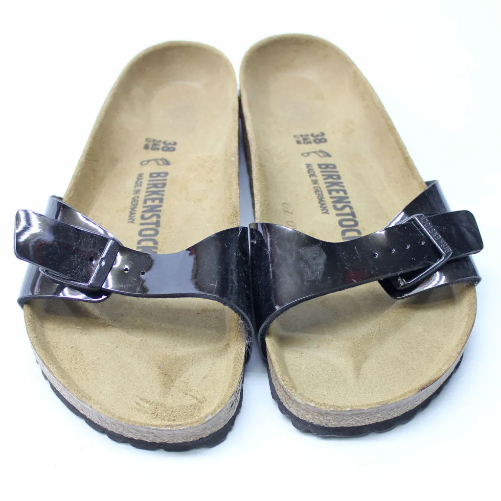 Birkenstock Madrid Patent Black Synthetic Womens Sandals Slides - UK 5