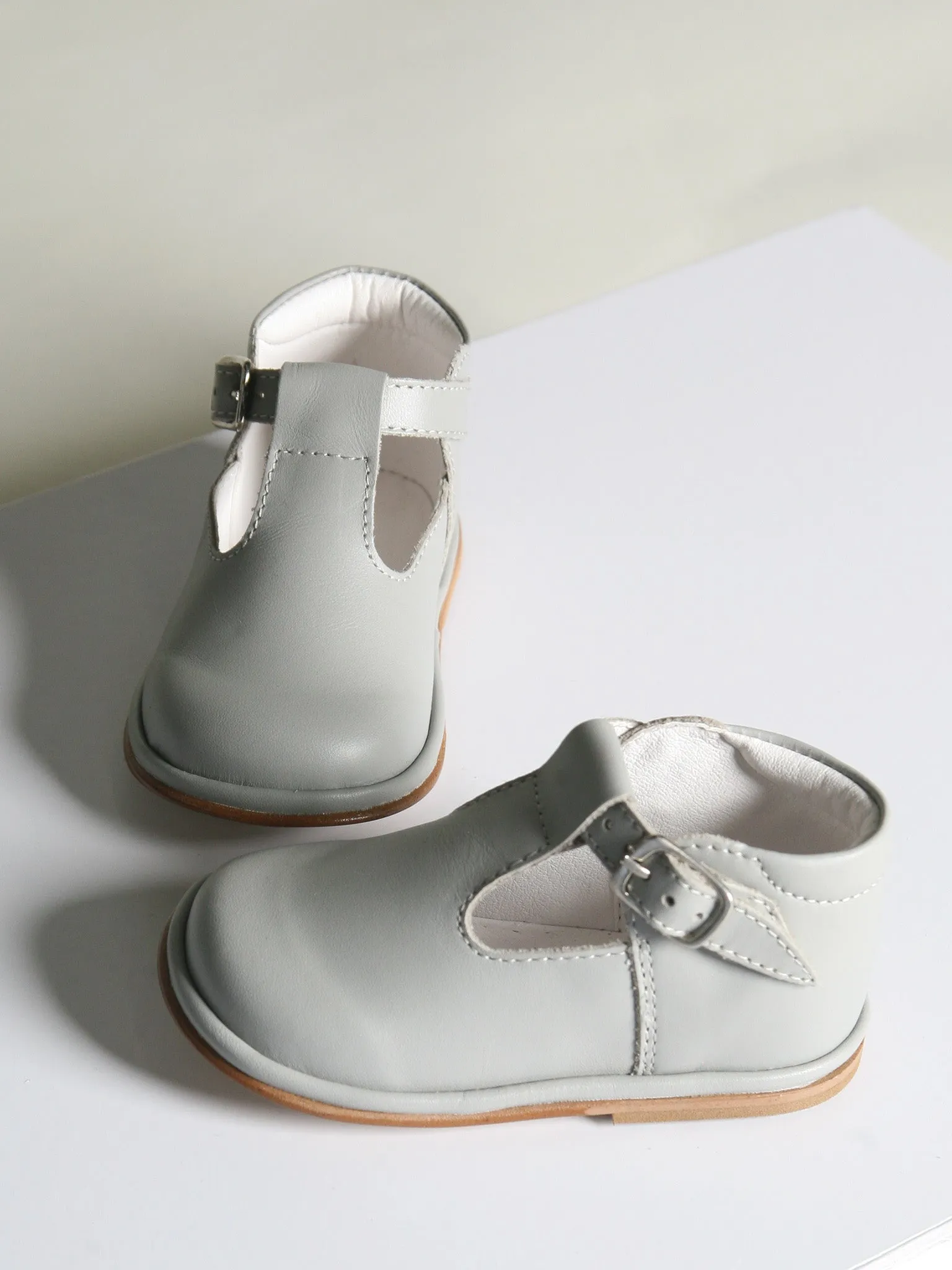 Borboleta Light Grey 'Fernando' T-Bar  Leather Shoes