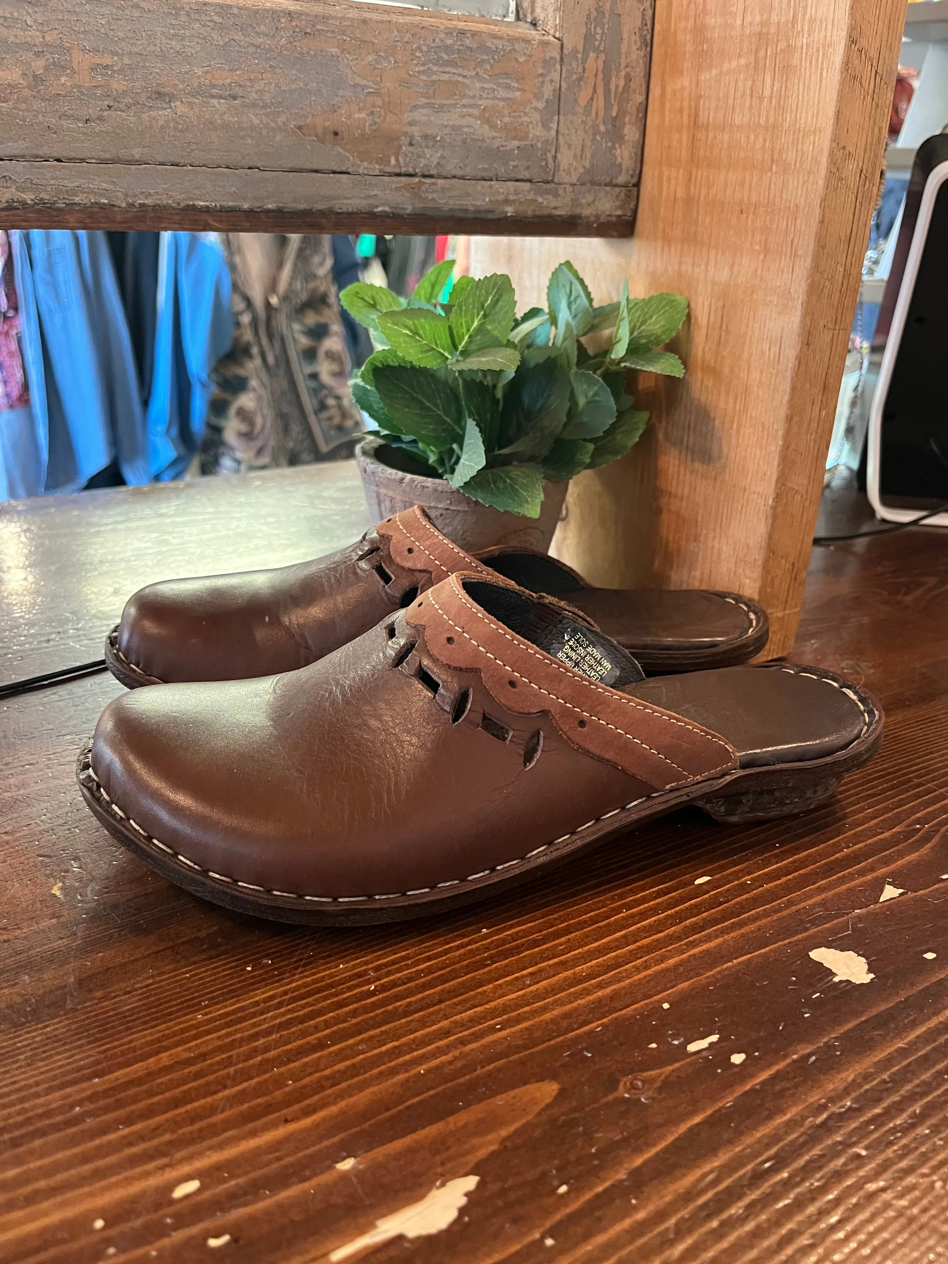 Brown Leather Clogs - Size 9