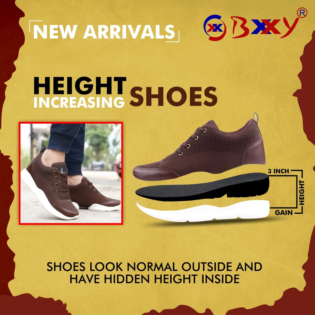 Bxxy New Latest Men's 3 Inch Hidden Height Increasing Stylish Casual Sports Lace-Up Shoes