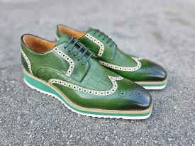 Carrucci olive green lace up wingtip oxford men's shoes KS515-35