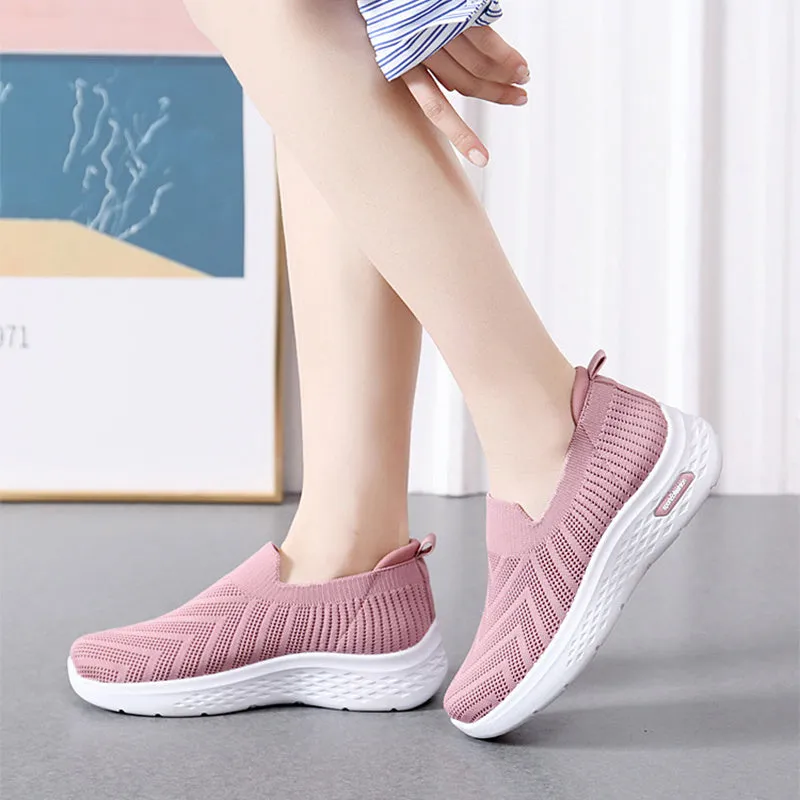 Casual Mesh Shoes Sock Slip On Flat Shoes For Women Sneakers Casual Soft Sole Walking Sports Shoe