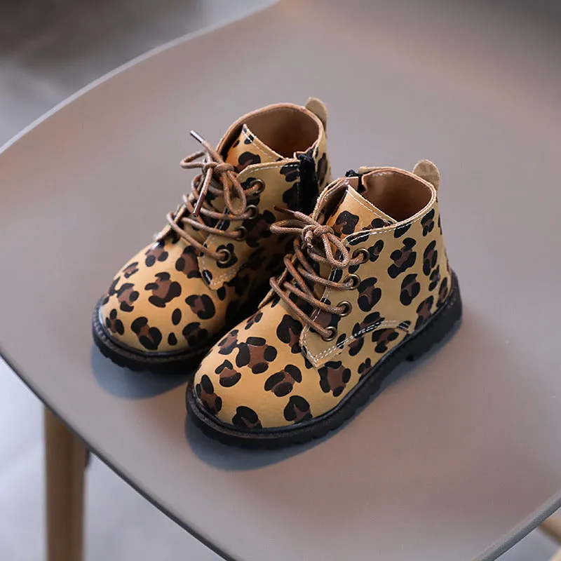 Children Leopard Leather Shoes  Autumn Winter New Kids Boy Girls Shoes