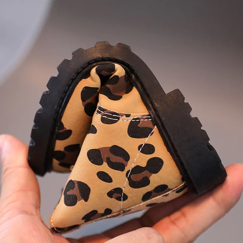 Children Leopard Leather Shoes  Autumn Winter New Kids Boy Girls Shoes