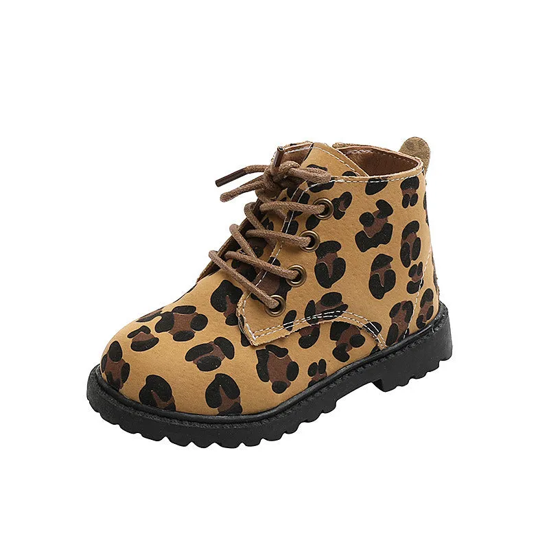 Children Leopard Leather Shoes  Autumn Winter New Kids Boy Girls Shoes