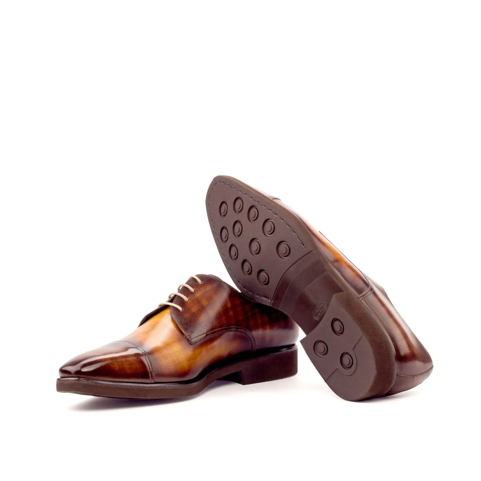 DapperFam Vero in Brown / Cognac Men's Hand-Painted Patina Derby