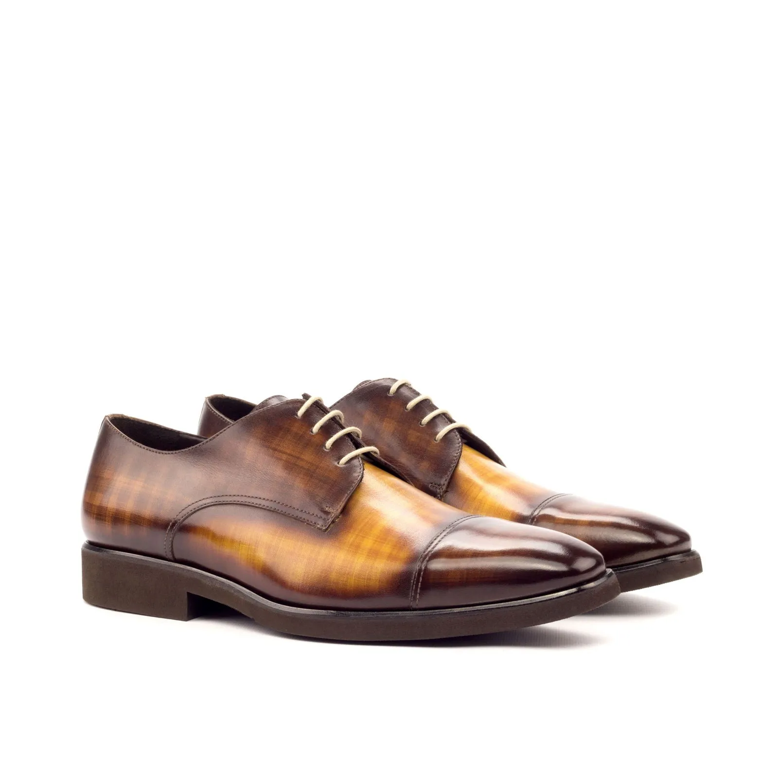 DapperFam Vero in Brown / Cognac Men's Hand-Painted Patina Derby