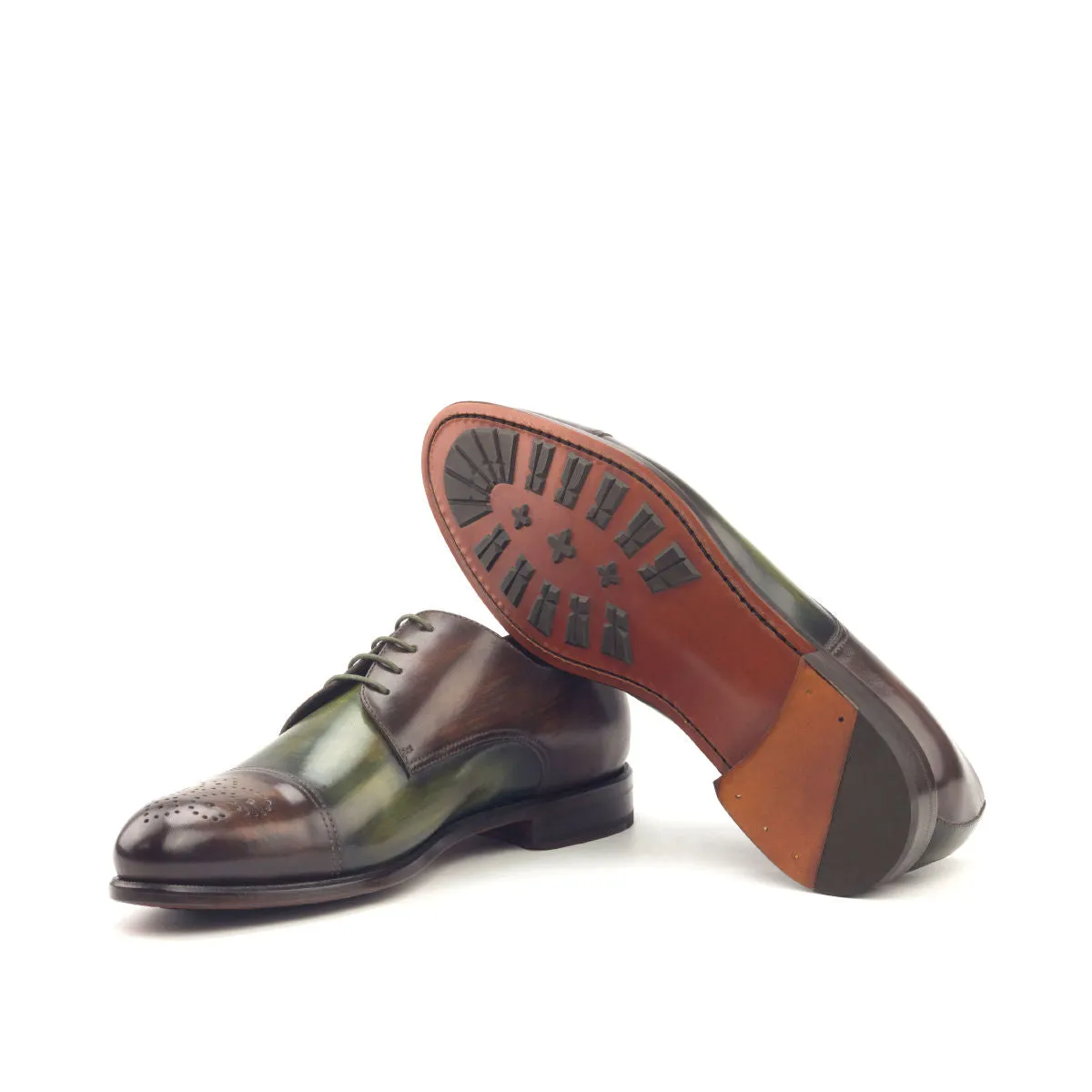 DapperFam Vero in Brown / Khaki Men's Hand-Painted Patina Derby