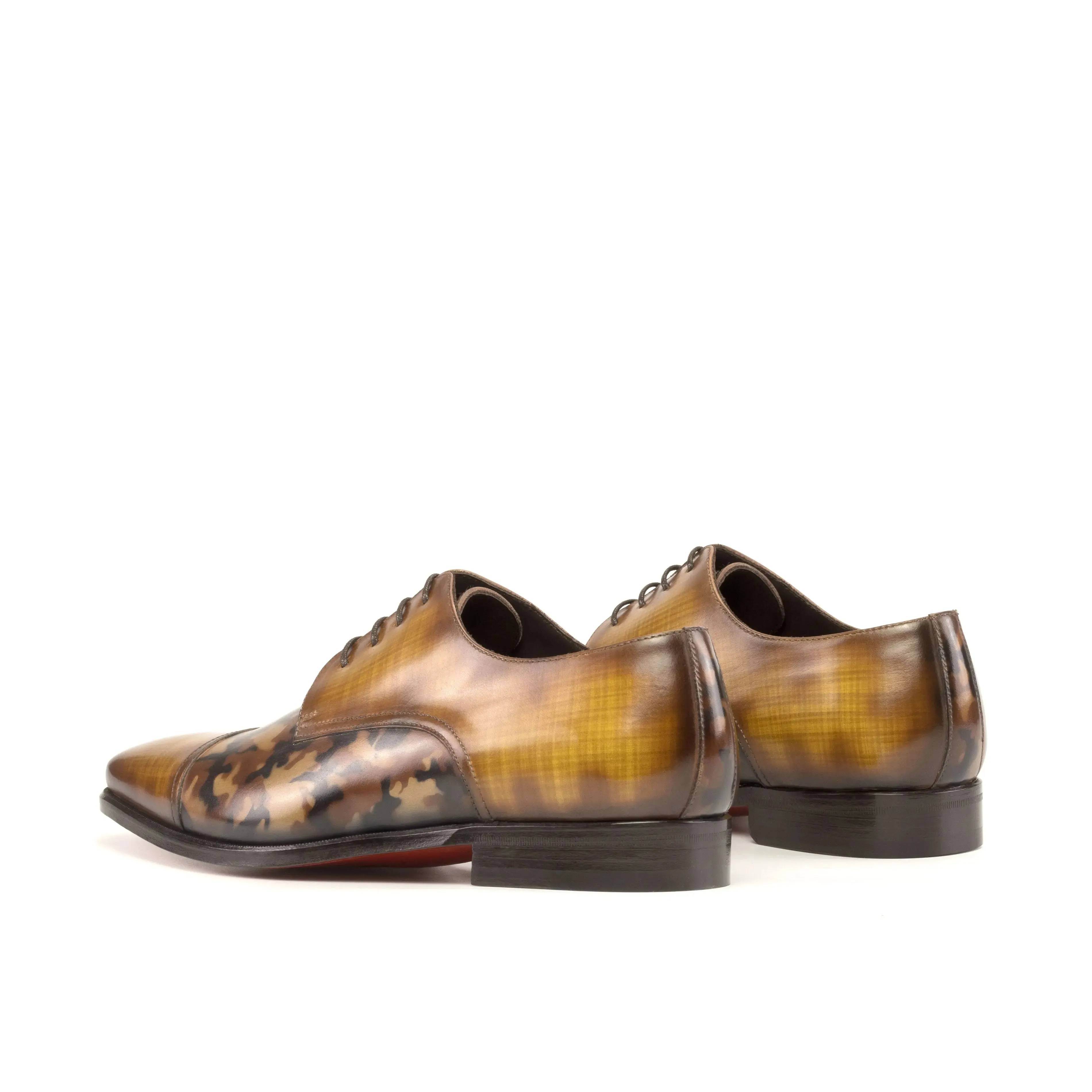 DapperFam Vero in Cognac / Brown Camo Men's Hand-Painted Patina Derby