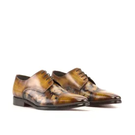 DapperFam Vero in Cognac / Brown Camo Men's Hand-Painted Patina Derby