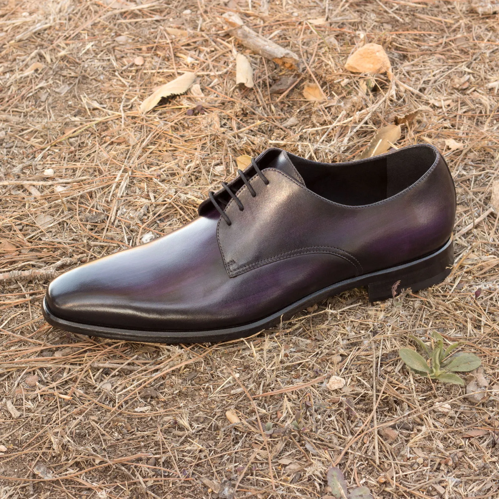 DapperFam Vero in Purple Men's Hand-Painted Patina Derby