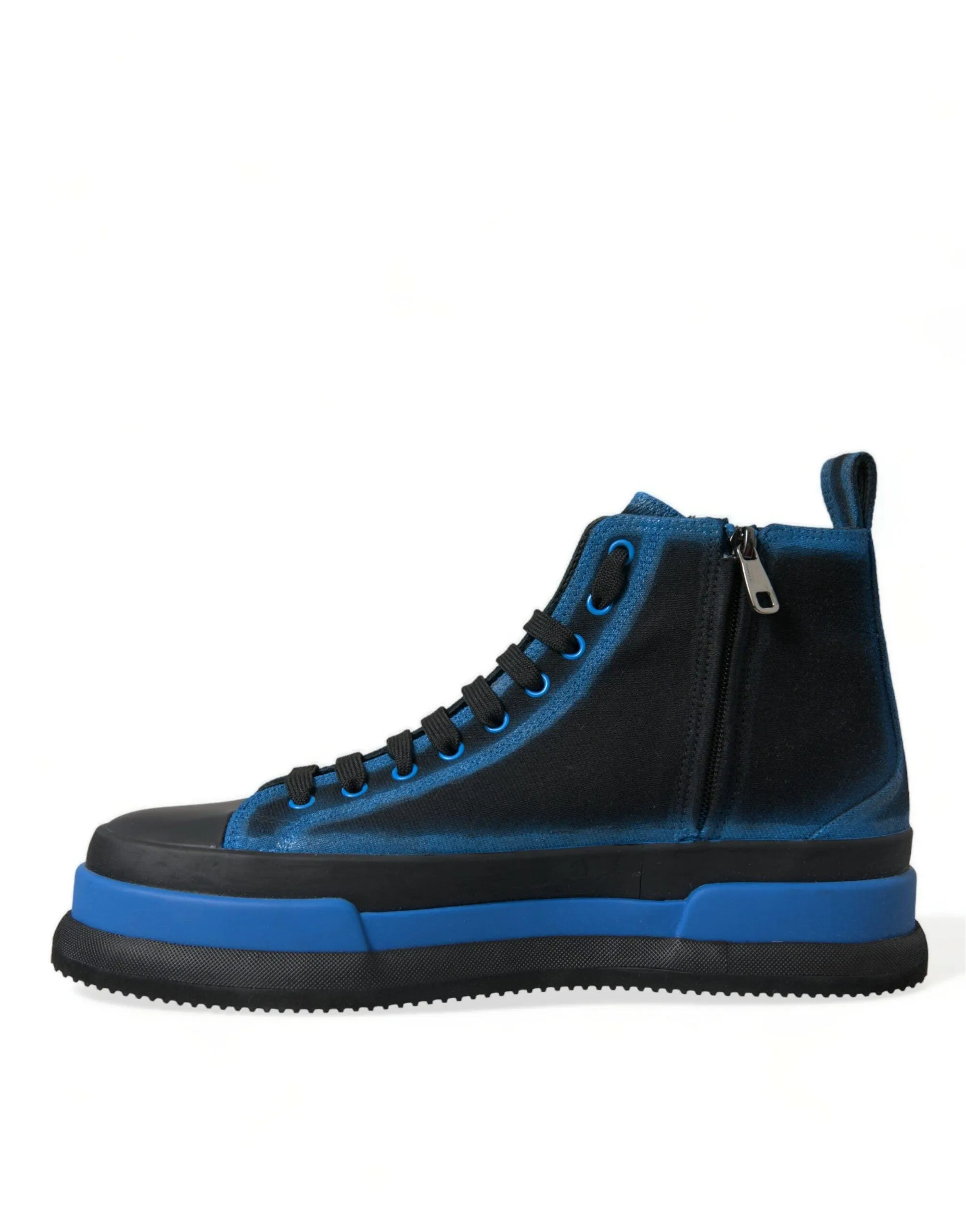 Dolce & Gabbana Black Blue Canvas Cotton High Top Sneakers Shoes