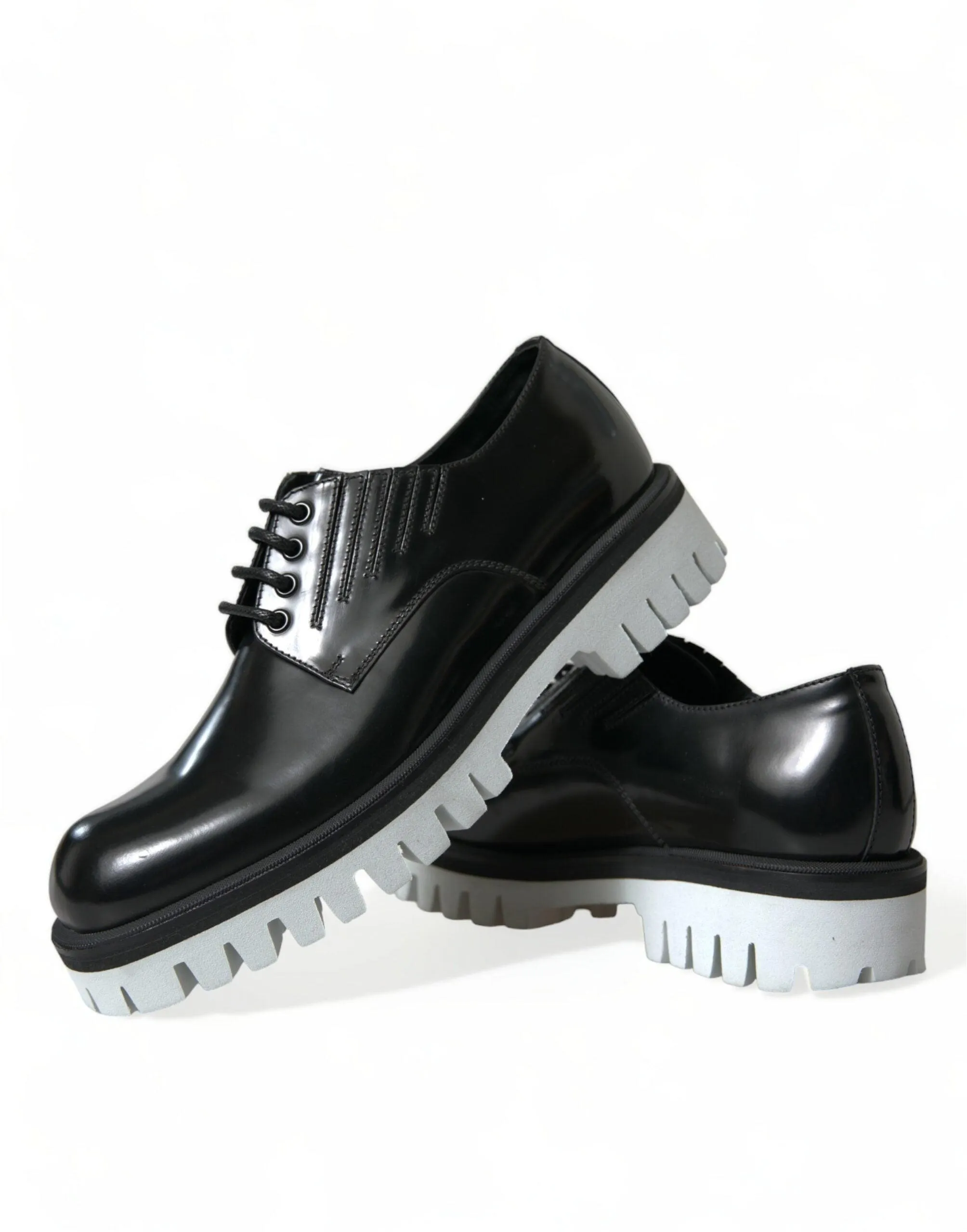 Dolce & Gabbana Black White Leather Lace Up Derby Dress Shoes