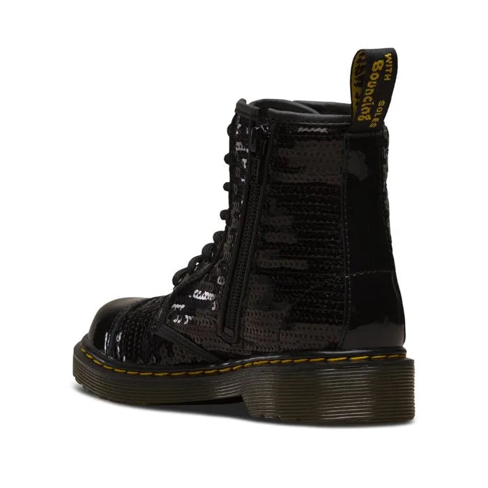 Dr Martens kids - 1460 J Pooch Black Sequins lace up boot with zip