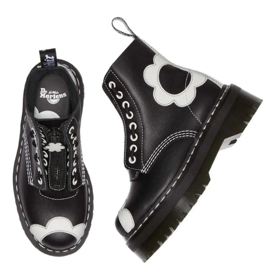 Dr Martens Sinclair Jungle Boot Optical Black & White Flower Black Pisa Leather