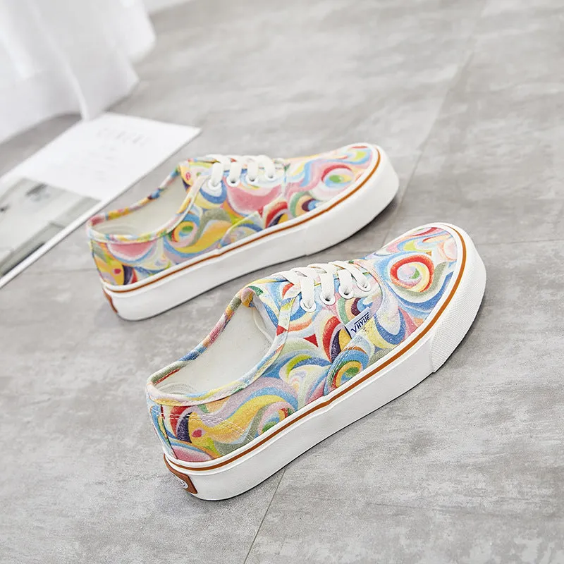 Female Korean Style Low Top Trendy Thick-soled Canvas Shoes