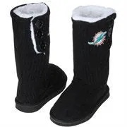 FOCO NFL Miami Dolphins Knit High End Button Boot Slipper Large, Black