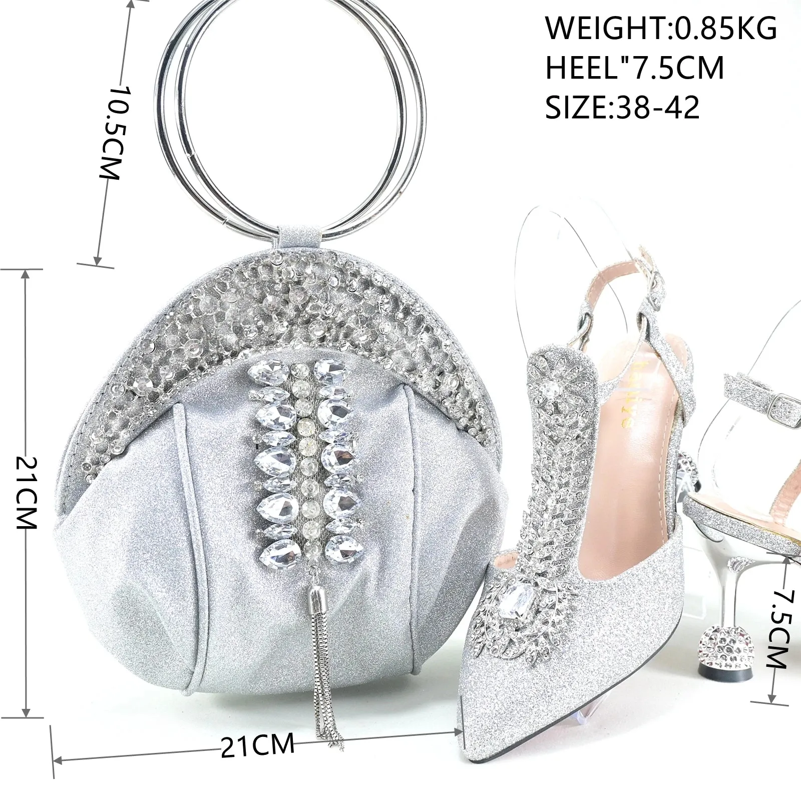 GIYU Gorgeous Hour Glass Shaped Heel Bling Shoes with Matching Bag