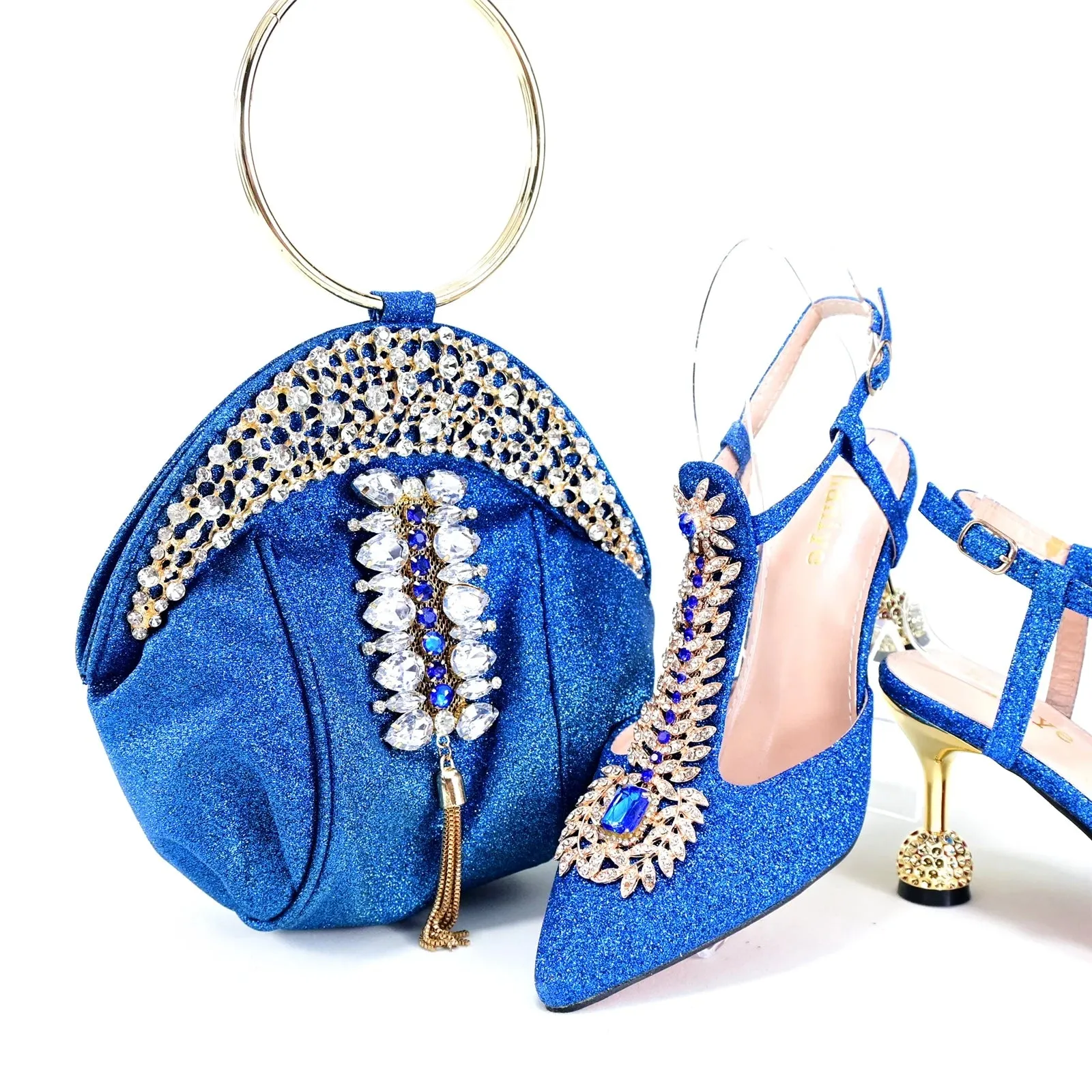 GIYU Gorgeous Hour Glass Shaped Heel Bling Shoes with Matching Bag