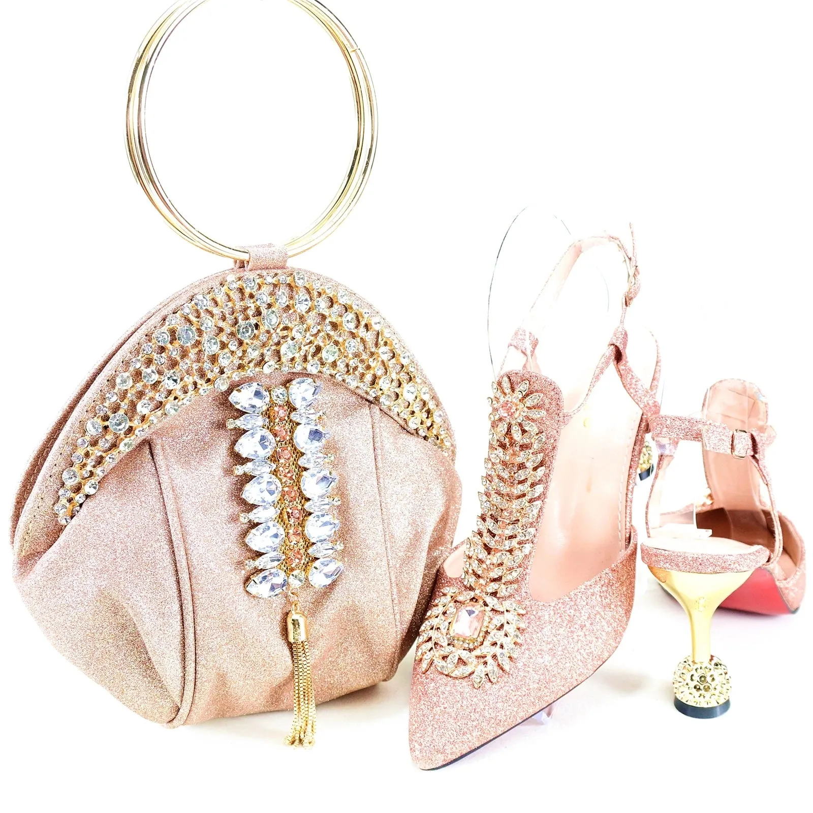 GIYU Gorgeous Hour Glass Shaped Heel Bling Shoes with Matching Bag