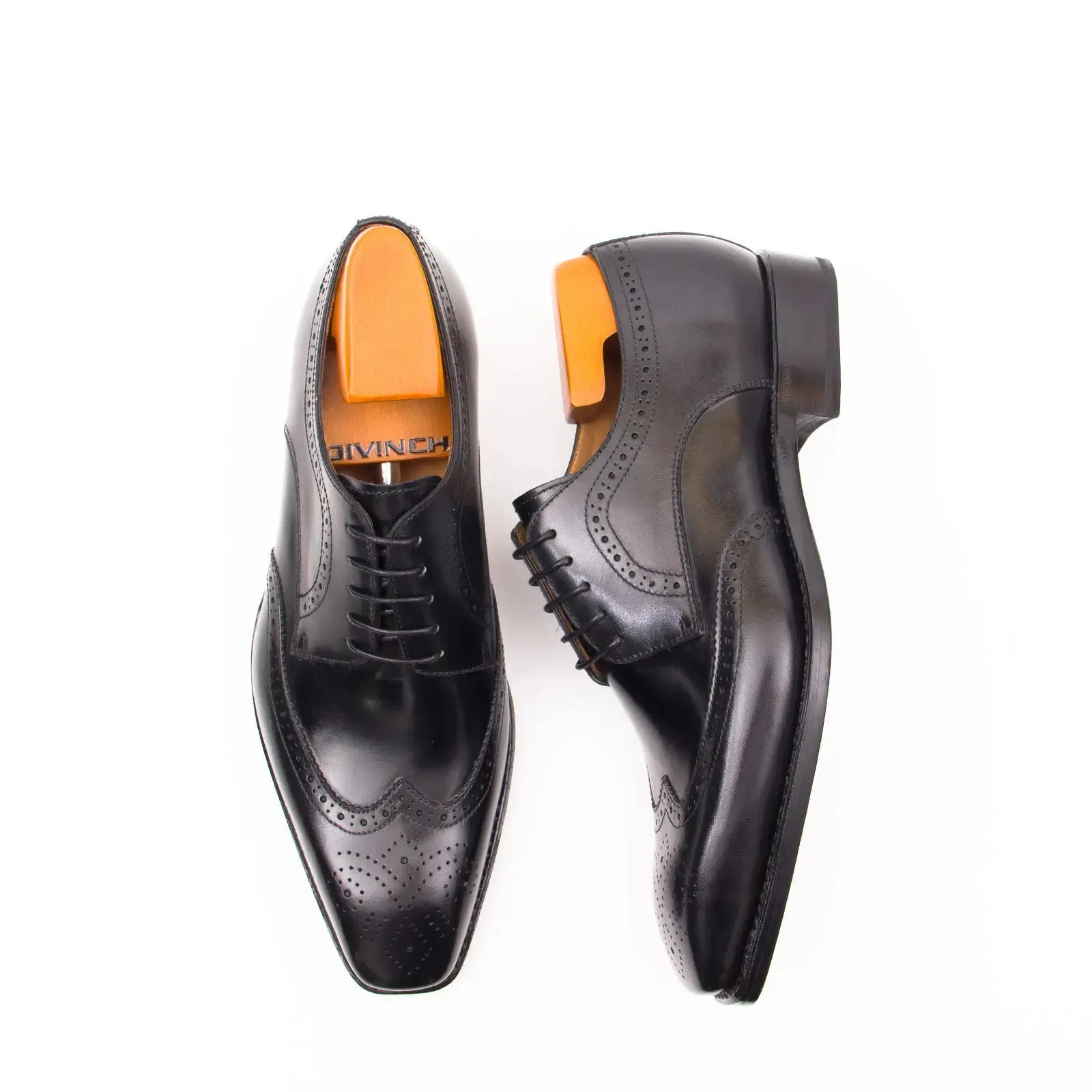 Goodyear welt derby shoes Brogue style Black