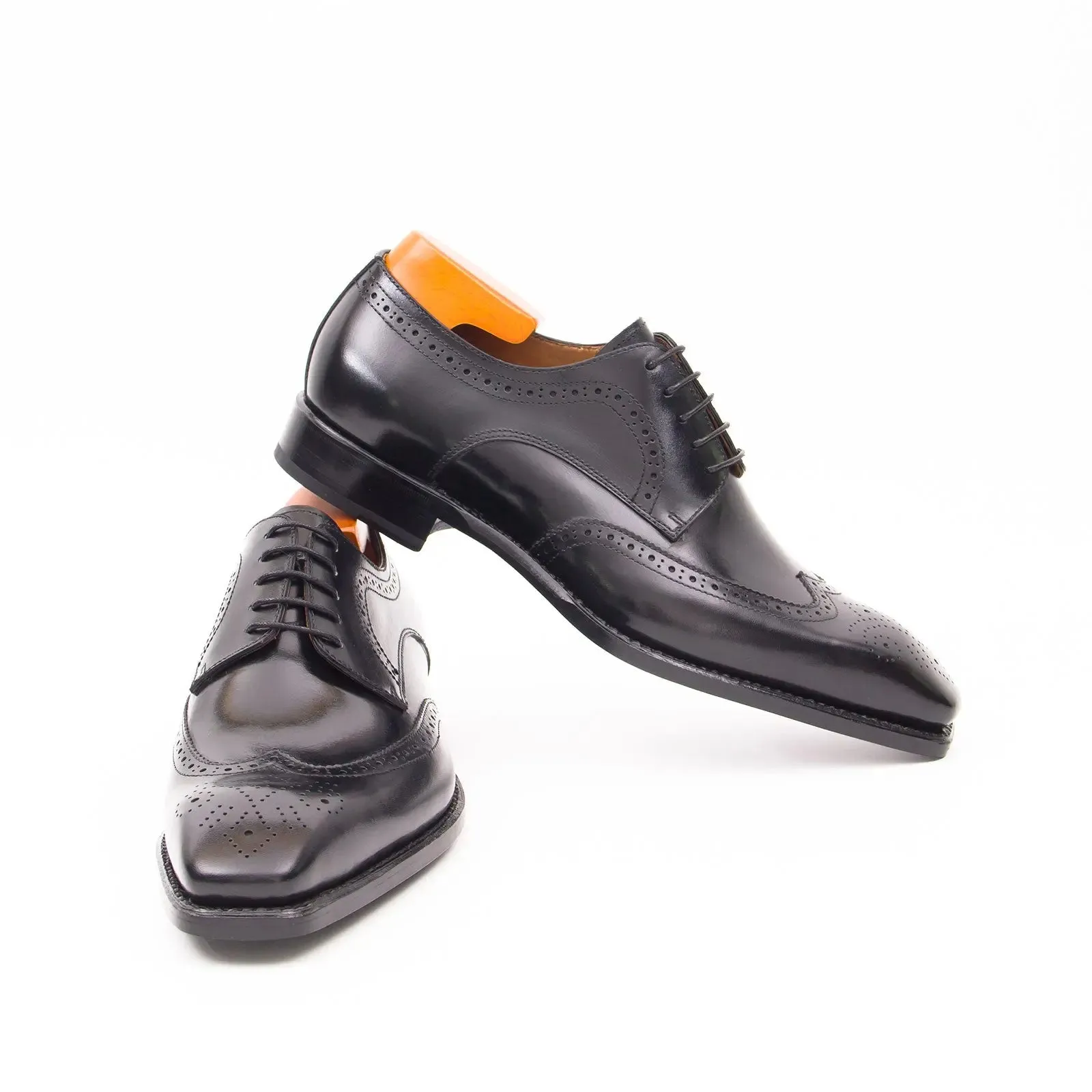 Goodyear welt derby shoes Brogue style Black