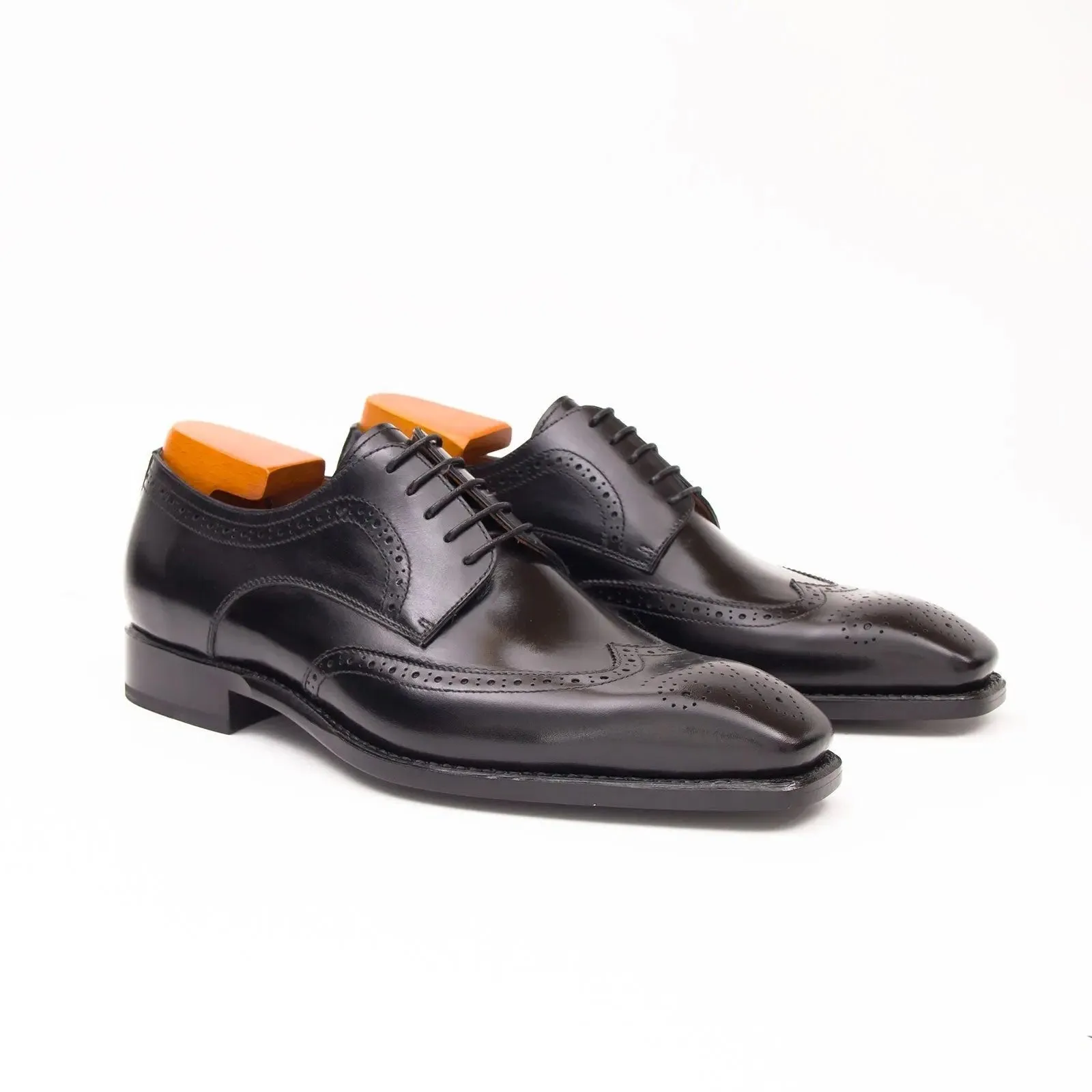 Goodyear welt derby shoes Brogue style Black