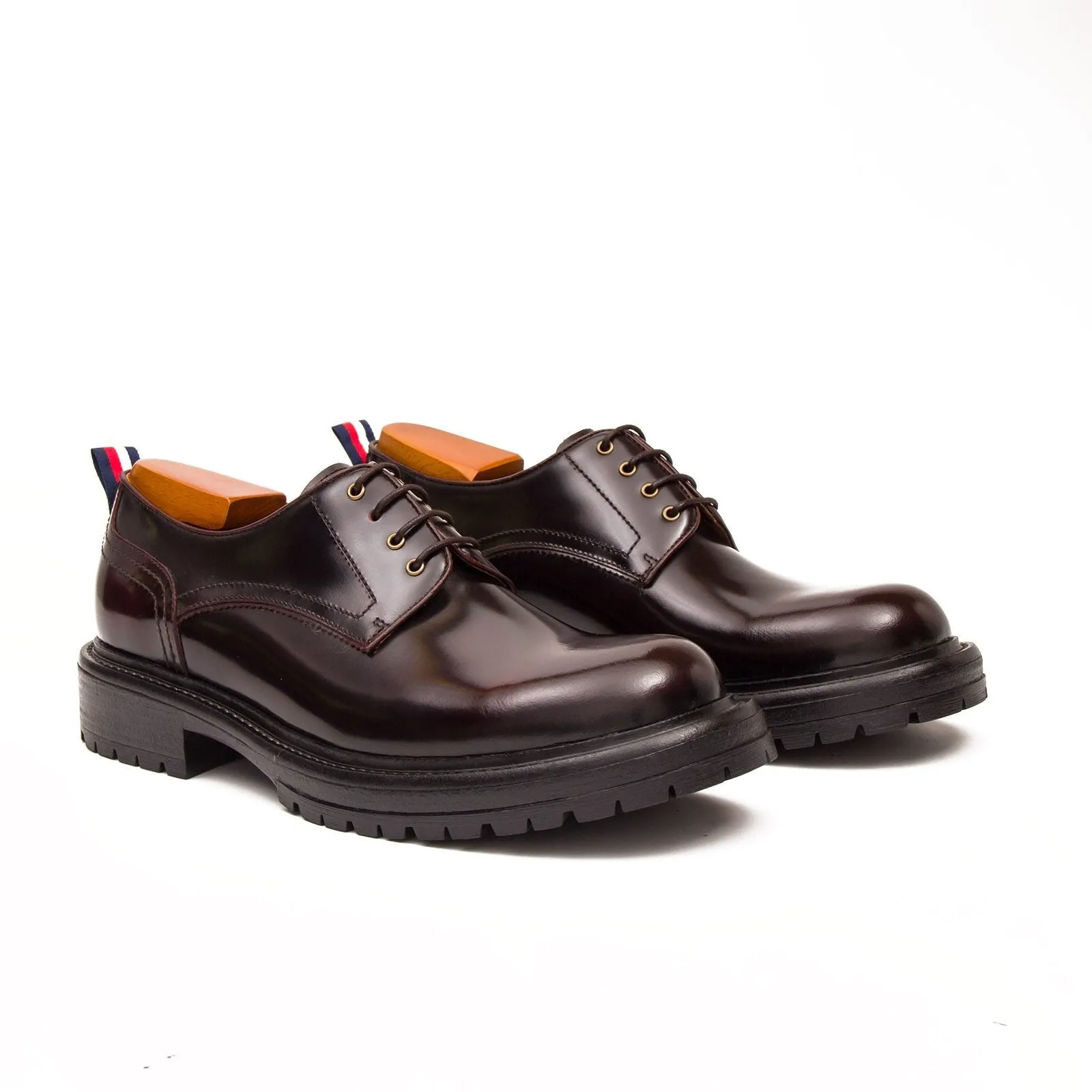 Handcrafted Big Toe Derby Shoes with Thick Sole  Wine red