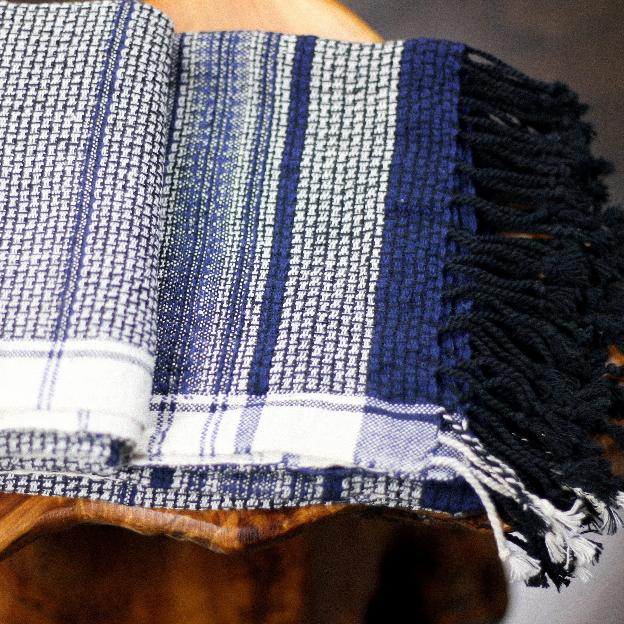 Handwoven Organic Cotton Decorative Towel - Organic Kala Cotton Towel, Bathroom Decor | Blue, 27x56"