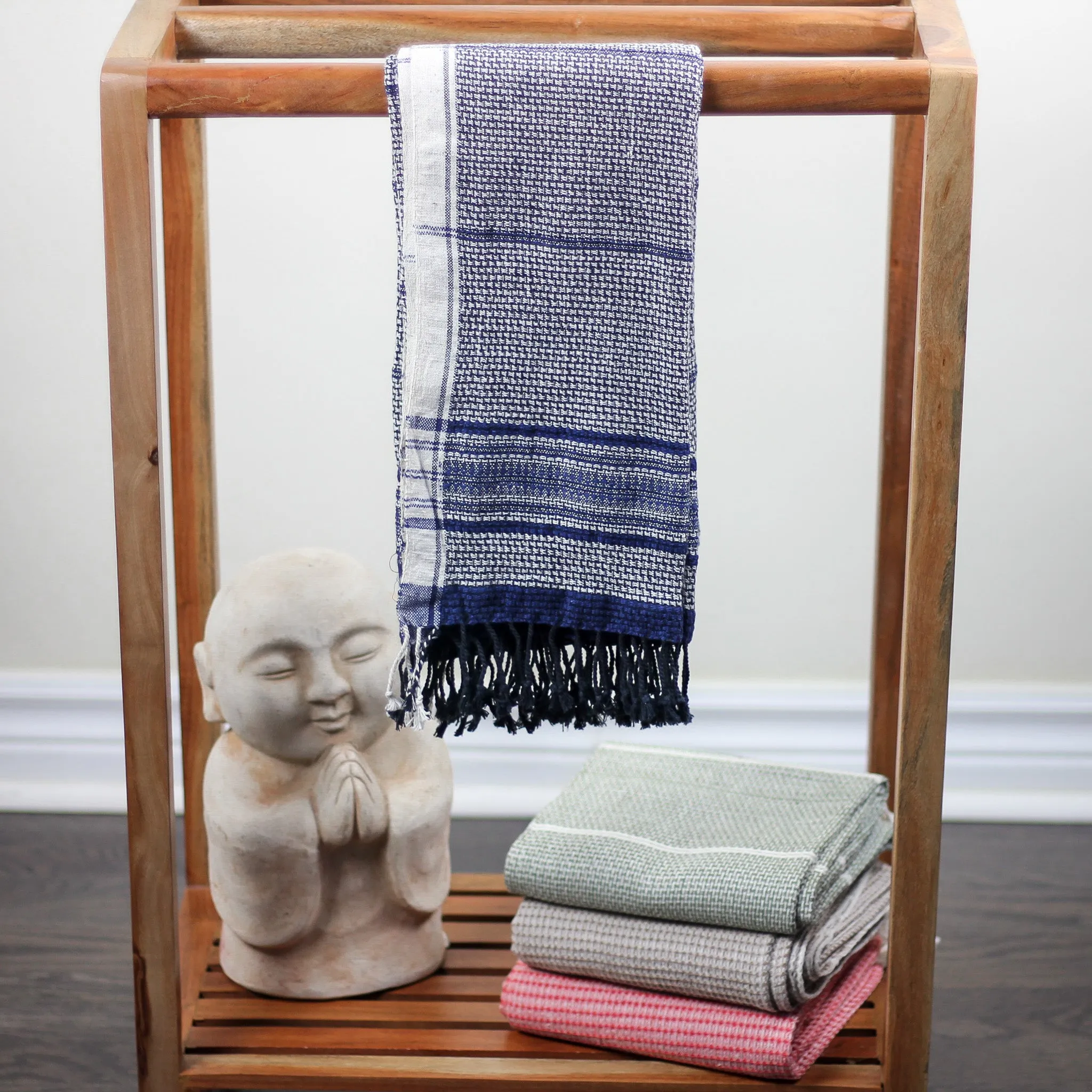 Handwoven Organic Cotton Decorative Towel - Organic Kala Cotton Towel, Bathroom Decor | Blue, 27x56"