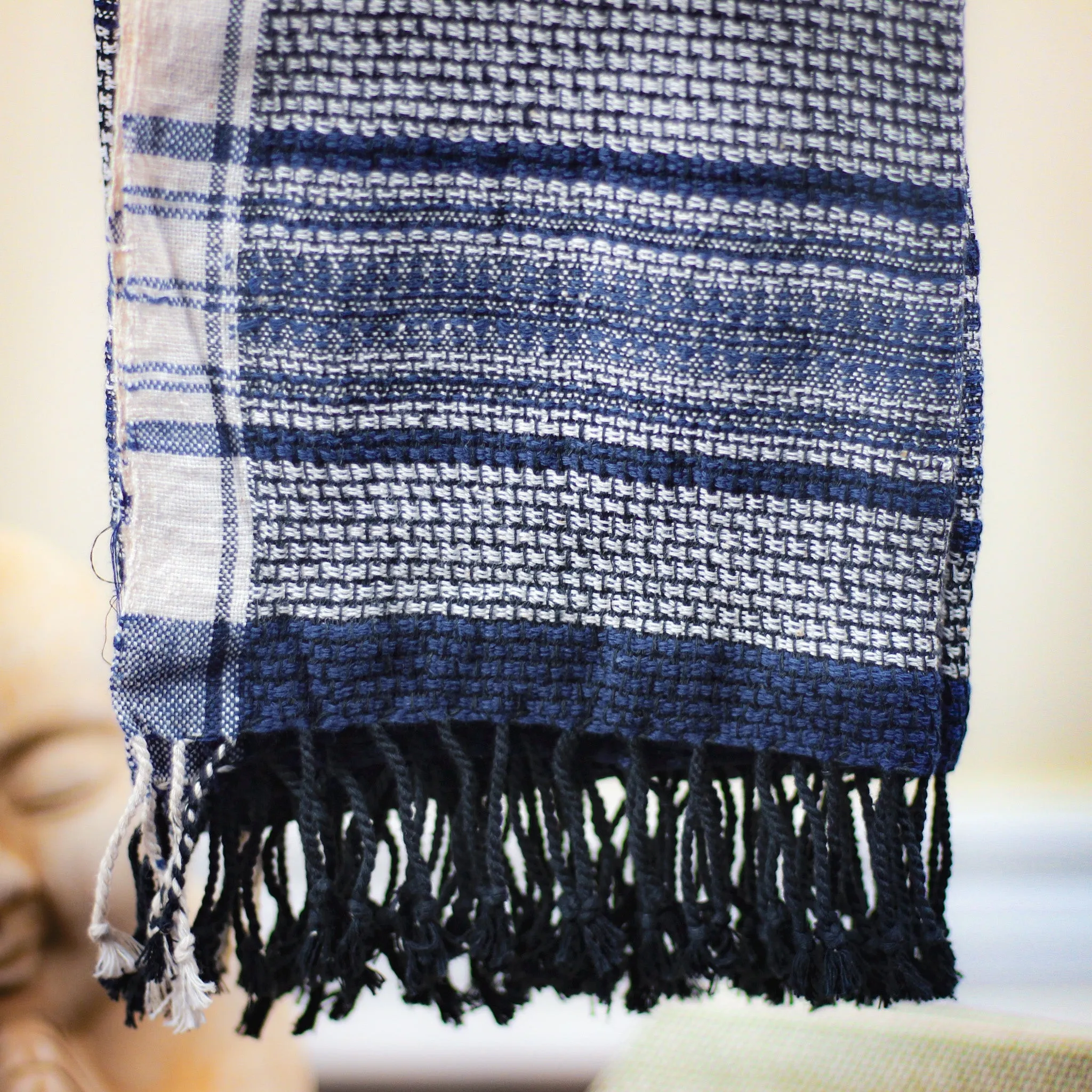 Handwoven Organic Cotton Decorative Towel - Organic Kala Cotton Towel, Bathroom Decor | Blue, 27x56"