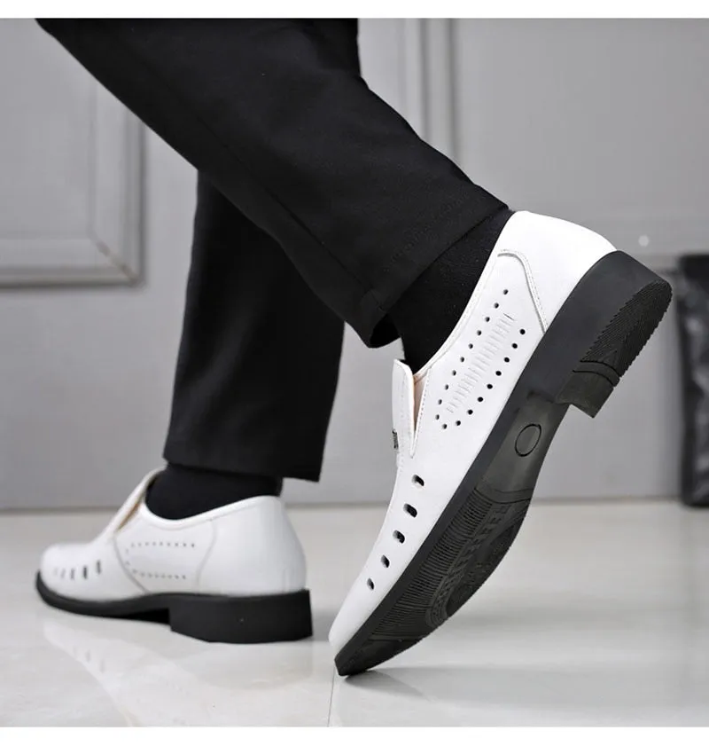 Hnzxzm New Spring Summer Shoes Men Brogues Genuine Leather Mens Casual Shoes Breathable Brand Male Footwear Black White A4499