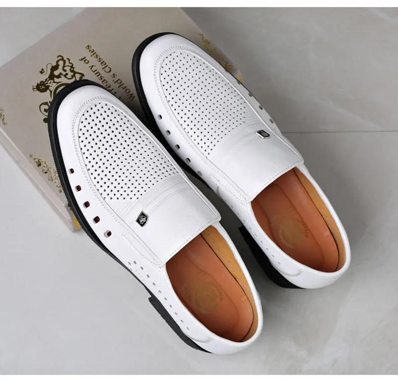 Hnzxzm New Spring Summer Shoes Men Brogues Genuine Leather Mens Casual Shoes Breathable Brand Male Footwear Black White A4499