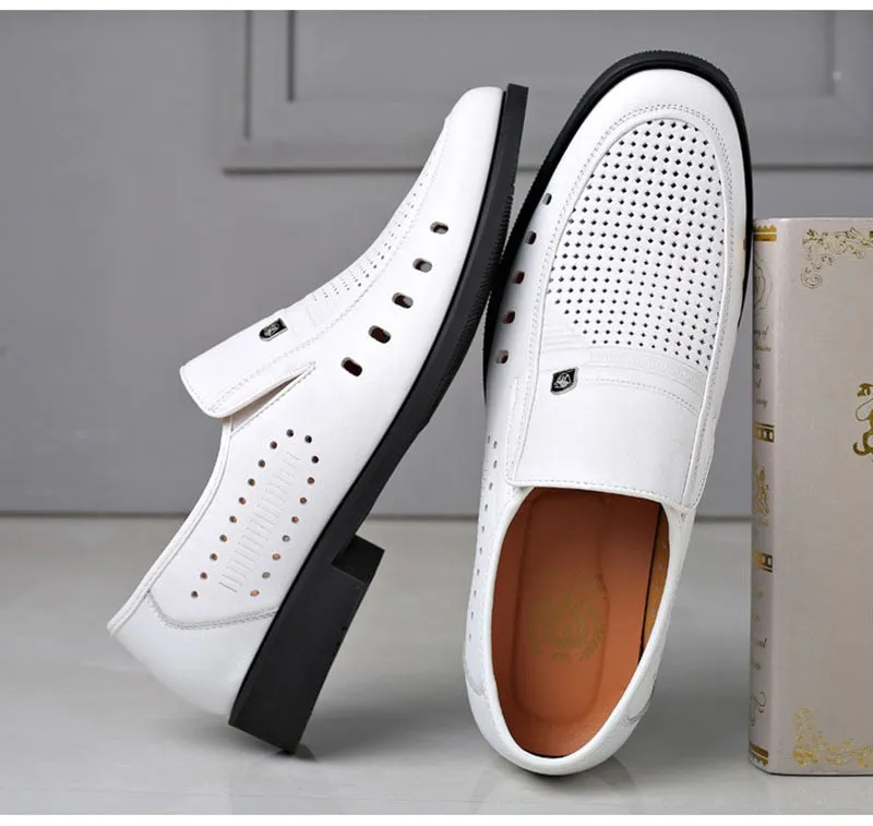 Hnzxzm New Spring Summer Shoes Men Brogues Genuine Leather Mens Casual Shoes Breathable Brand Male Footwear Black White A4499