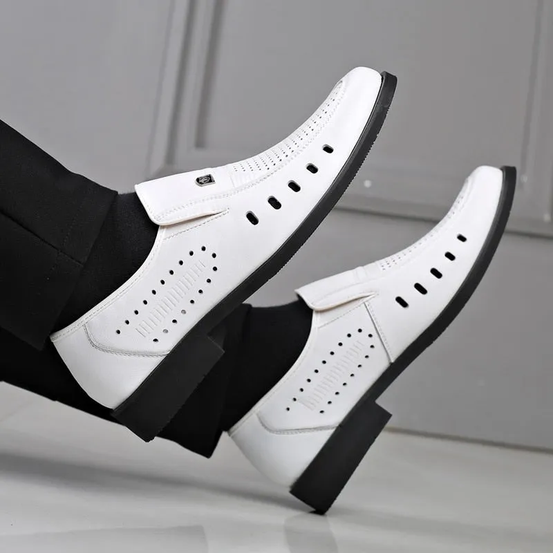 Hnzxzm New Spring Summer Shoes Men Brogues Genuine Leather Mens Casual Shoes Breathable Brand Male Footwear Black White A4499