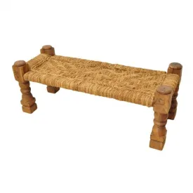 Indian Solid Wood Charpai Bench Khat Manjhi Woven Charpoy Daybed Jute Brown