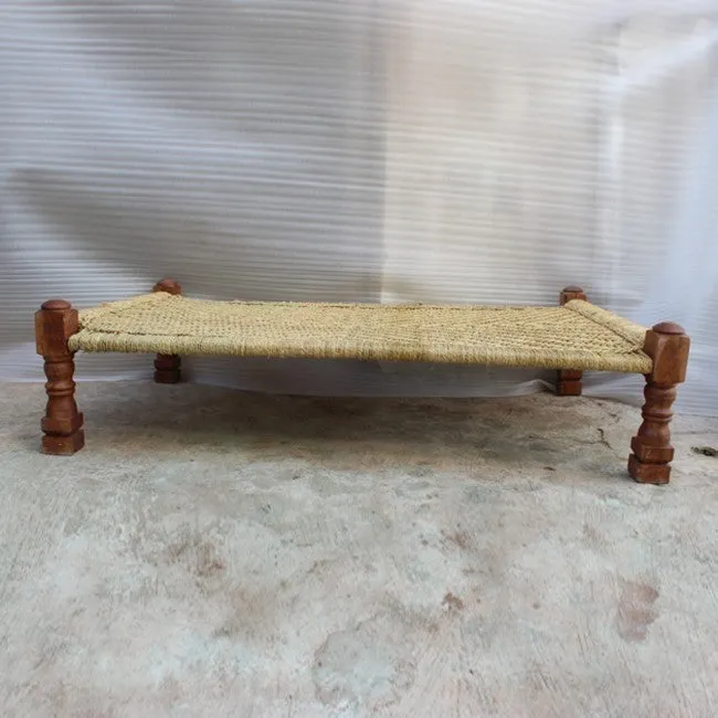 Indian Solid Wood Charpai Khat Manjhi Woven Charpoy Daybed Brown Jute L