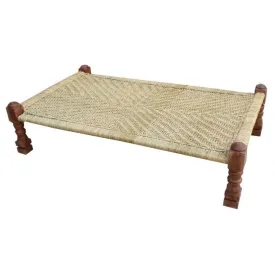 Indian Solid Wood Charpai Khat Manjhi Woven Charpoy Daybed Brown Jute L